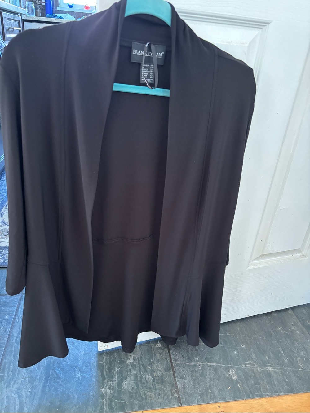 Frank Lyman Design Black Open Front Draped Jacket